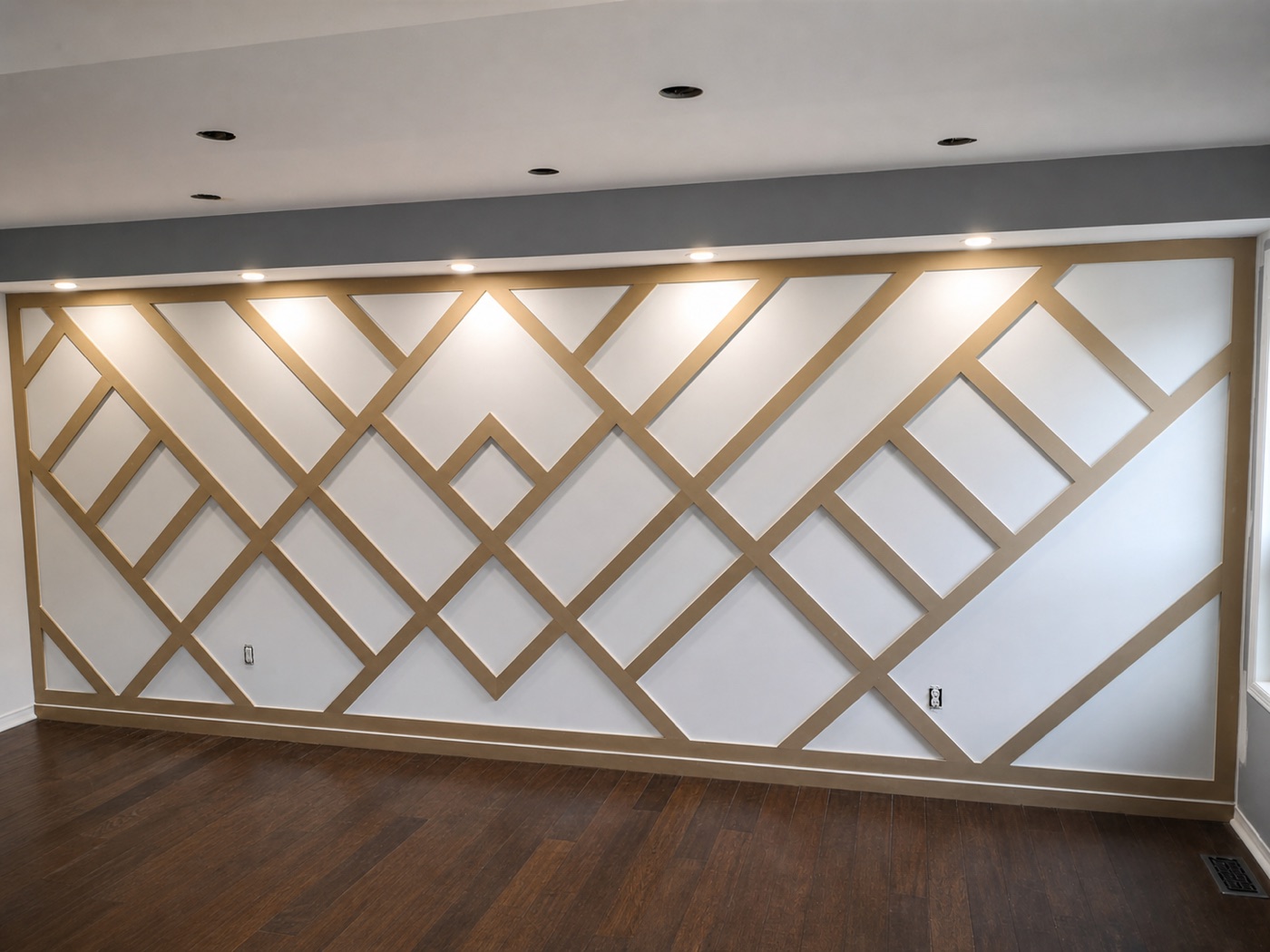 Gold geometric slat feature wall
