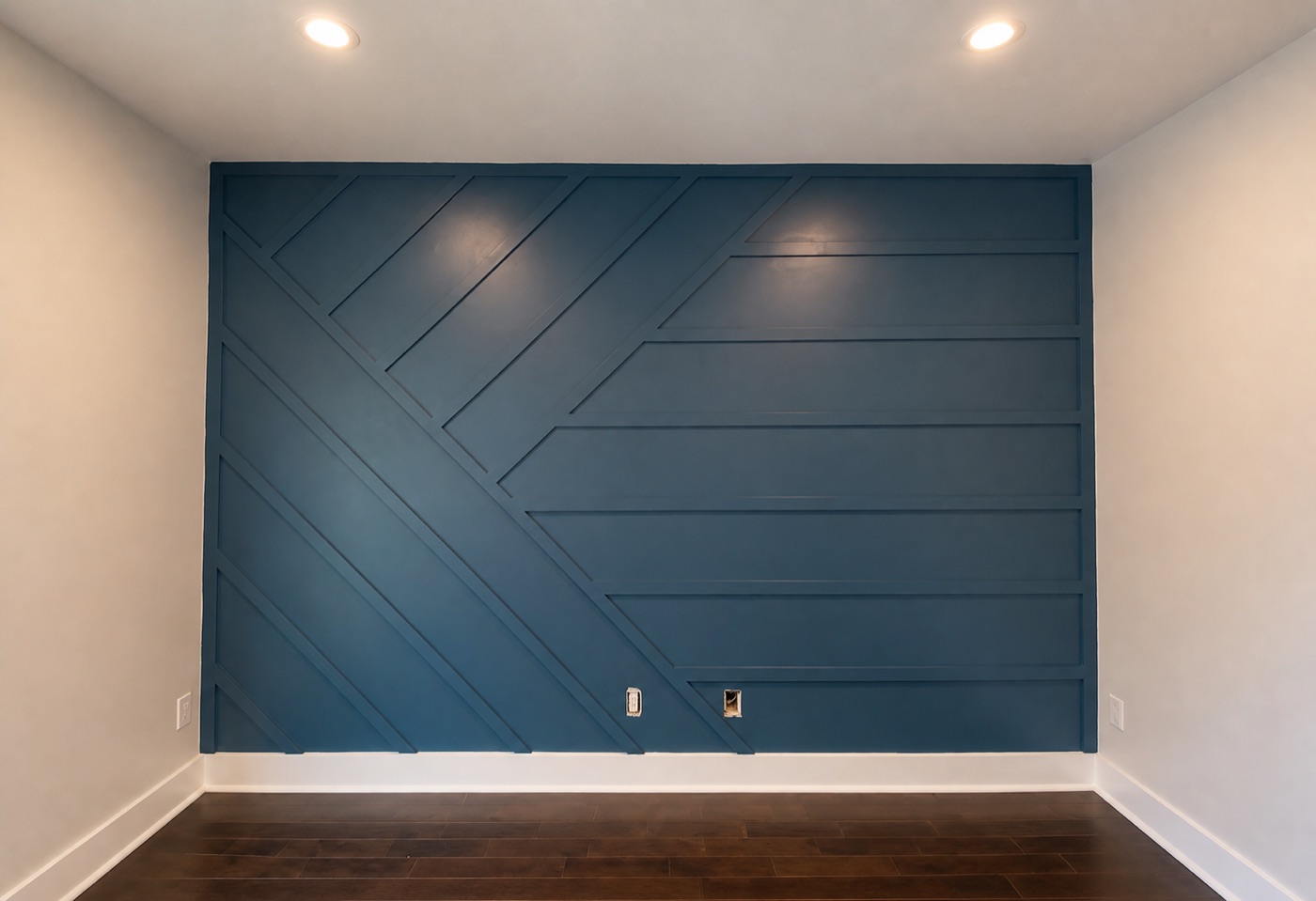 Navy geometric accent feature wall